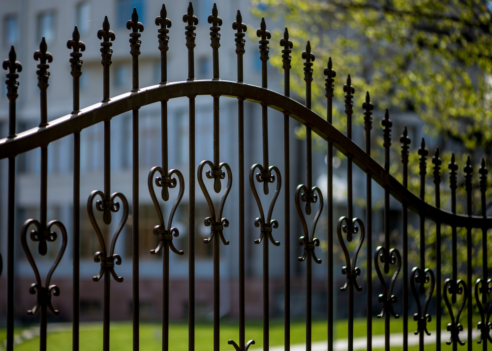 Image of Black wrought iron fence with decorative pattern